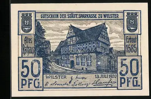 Notgeld Wilster 1920, 50 Pfennig, Aus der Marsch, Altes Rathaus