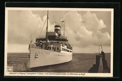 AK Ankunft des HAPAG-Dampfers Cobra a. d. Landungsbrücke in Hörnum a. Sylt