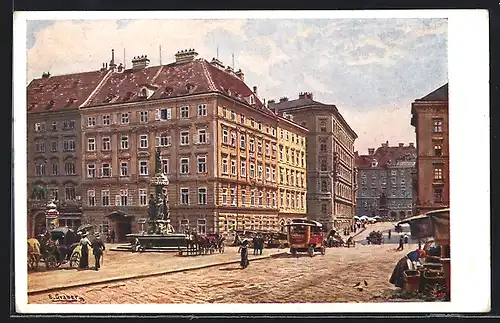 Künstler-AK Ernst Graner: Wien, Freiung mit Brunnen und Marktständen