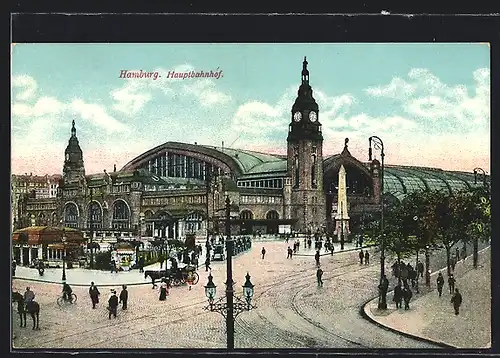 AK Hamburg-St.Georg, Hauptbahnhof mit Pferdekutsche und Passanten