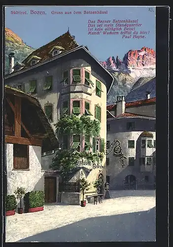 Künstler-AK Bozen, Gasthaus Batzenhäusl, Künstler-Dichter-Heim