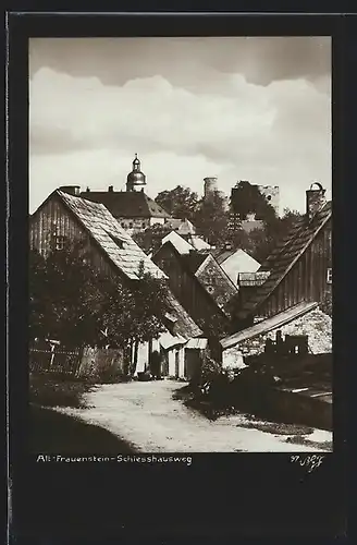 AK Alt-Frauenstein, Strasse Schiesshausweg mit Ruine