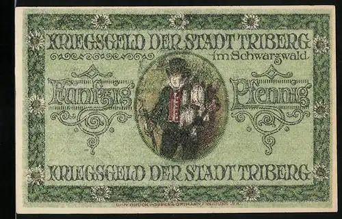 Notgeld Triberg im Schwarzwald 1918, 50 Pfennig, Stadtwappen und Bürgermeister