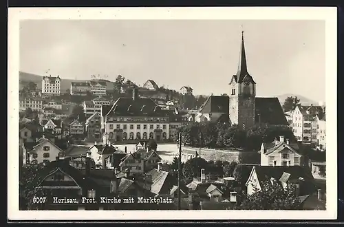 AK Herisau, Prot. Kirche mit Marktplatz