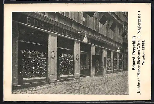 AK Wien, Eduard Perschill`s Kühfuss Pilsner-Bierhaus, Naglergasse 1, Aussenansicht