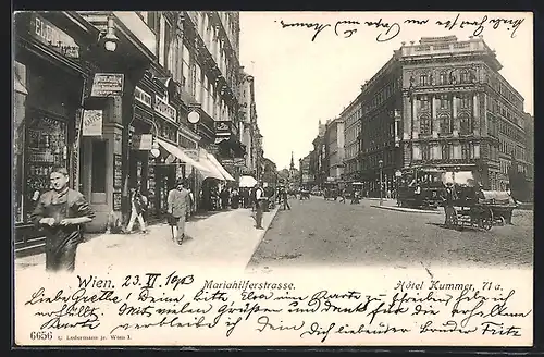 AK Wien, Mariahilferstrasse mit Hotel Kummer, Hausnummer 71a