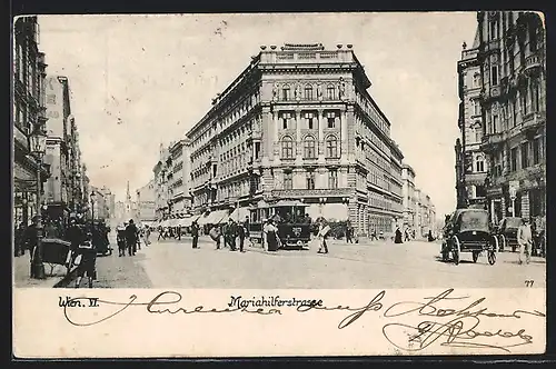 AK Wien, Mariahilferstrasse mit Strassenbahn