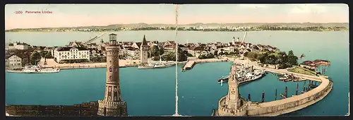 Klapp-AK Lindau, Panoramablick über den Hafen auf die Stadt