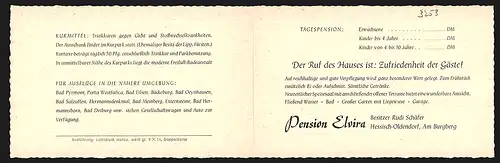 Klapp-AK Hessisch-Oldendorf, Pension Elvira, Innen- und Aussenansicht, Inh. Rudi Schäfer