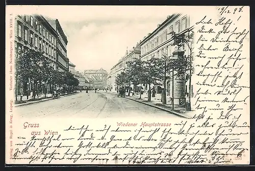 AK Wien, Litfasssäule in der Wiedener Hauptstrasse