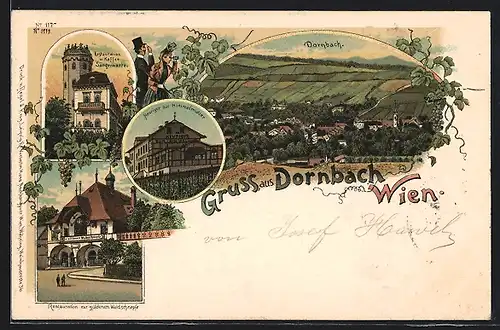 Lithographie Wien, Dornbach, Restaurant u. Kaffee Sängerwarte, Restaurant zur güldenen Waldschnepfe