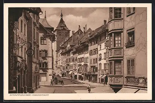 AK Schaffhausen, Strassenpartie mit Kirche in der Oberstadt