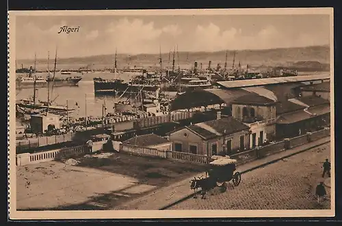 AK Alger, Hafen mit Dampfern und Pferdekutsche