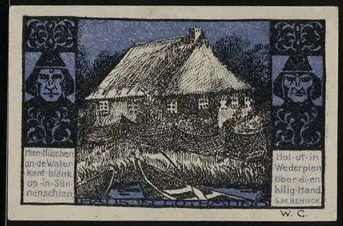 Notgeld Gothmund-Lübeck 1921, 50 Pfennig, Haus am Wasser u. Seemänner