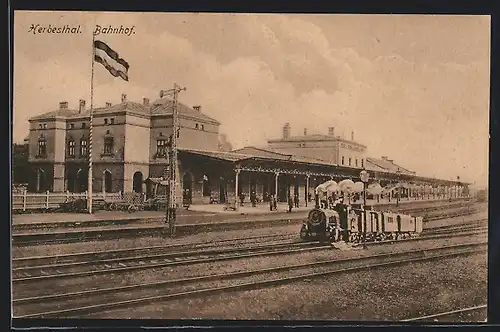 AK Herbesthal, Bahnhof mit Minizug, Fotomontage