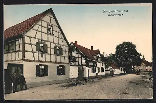 AK Gangloffsömmern, Hauptstrasse mit kleiner Baustelle und Arbeitern