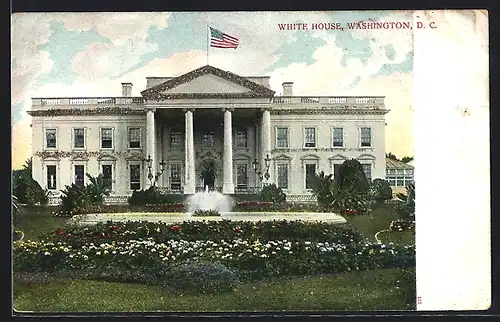 AK Washington D.C., Flower Beds and Fountain at the White House