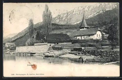 AK Leissigen, Idyll mit Kirche am Ufer