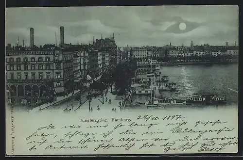 Mondschein-AK Hamburg-Neustadt, Blick auf den Jungfernstieg