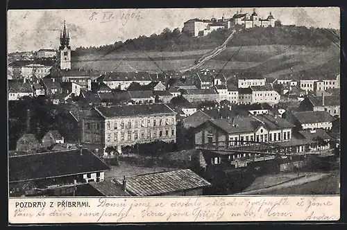 AK Pribram, Panoramaansicht aus der Vogelschau