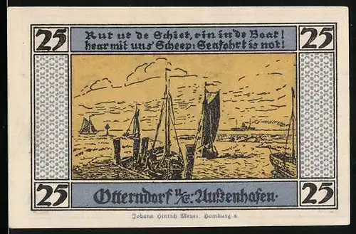 Notgeld Otterndorf u. E. 1920, 25 Pfennig, Aussenhafen und Wappen