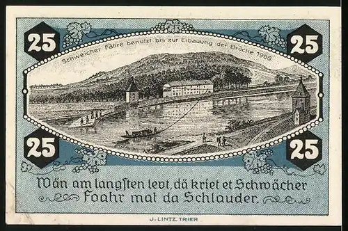 Notgeld Schweich /Mosel 1921, 25 Pfennig, Pferdepflug, Schweicher Fähre