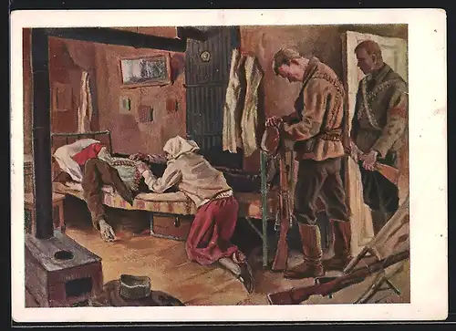 AK Frau bei russischem Soldaten am Sterbebett, Russischer Bürgerkrieg