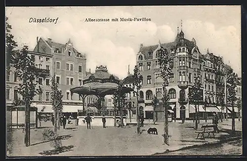 AK Düsseldorf, Alleestrasse mit Musik-Pavillon