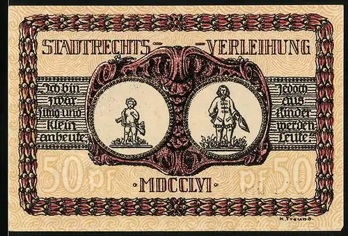 Notgeld Lörrach, 50 Pfennig, Stadtrechtsverleihung, Insiegel 1756