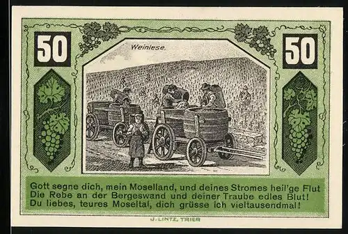 Notgeld Schweich 1921, 50 Pfennig, Männer bei der Weinlese