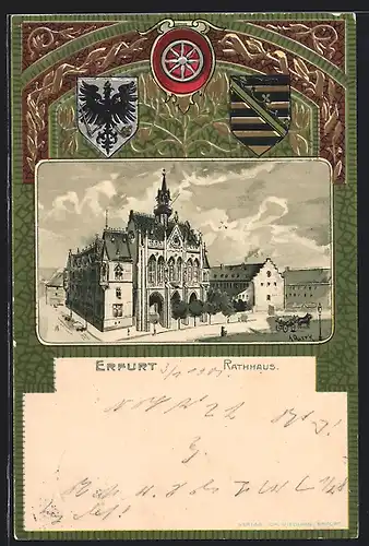 Passepartout-Lithographie Erfurt, Rathaus, Wappen