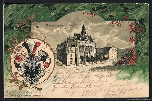 Passepartout-Lithographie Erfurt, Rathaus, Wappen