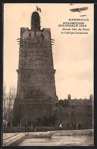 AK Marseille, Exposition Coloniale 1922, Grande Tour du Palais de l`Afrique Occidentale