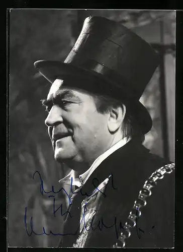 AK Opernsänger Hans Hopf im Anzug mit Zylinder, mit original Autograph