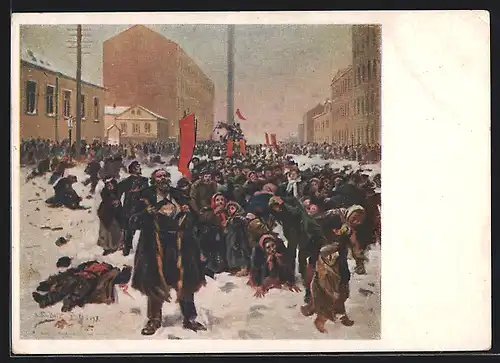 Künstler-AK Russische Revolution 1905, Arbeiterbewegung