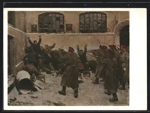 Künstler-AK Massenschiessen während der Revolution 1905