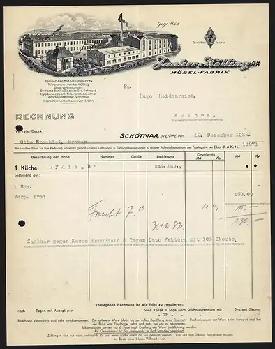 Rechnung Schötmar in Lippe 1932, Junker-Kölling GmbH Möbel-Fabrik, Werkansicht