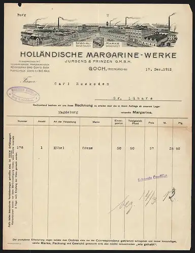 Rechnung Goch (Rheinland) 1912, Jurgens & Prinzen GmbH Holländische Margarine-Werke, Werkansicht