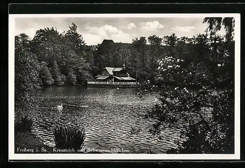 AK Freiberg i. Sa., Kreuzteich und Schwanenschlösschen