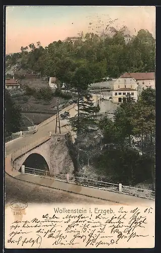 AK Wolkenstein i. Erzgeb., Strassenpartie mit Hotel und Kutsche