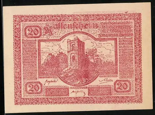 Notgeld Hinterbrühl 1920, 20 Heller, Turm