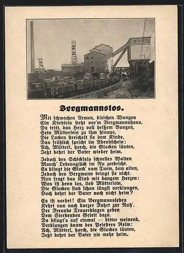 AK Bergmannslos, Zeche, Gedicht