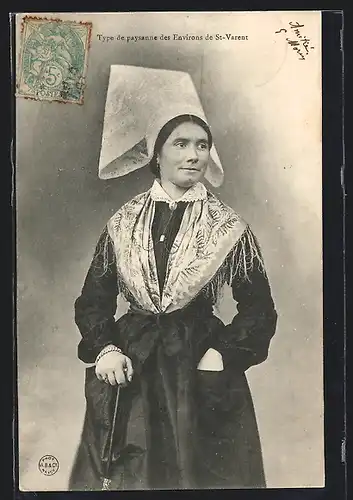 AK Type de Paysanne des Environs de St-Varent, Frau in Tracht Aquitanien / Aquitaine