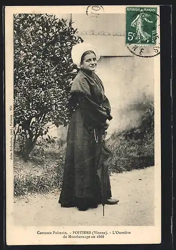 AK Costume Poitevin-Poitiers, Frau in Tracht Aquitanien / Aquitaine