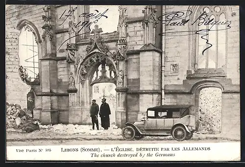 AK Lihons, L`Eglise détruite par les Allemands