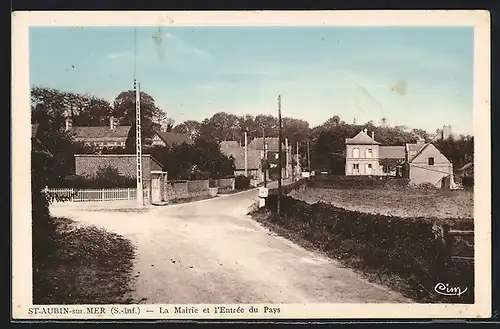 AK Saint-Aubin-sur-Mer, La Mairie et l`Entrée du Pays