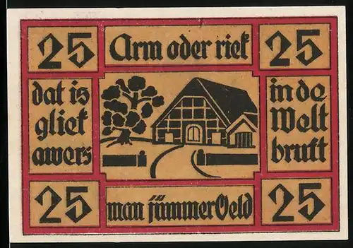 Notgeld Neuhaus 1922, 25 Pfennig, Kleines Bauernhaus, Wappen