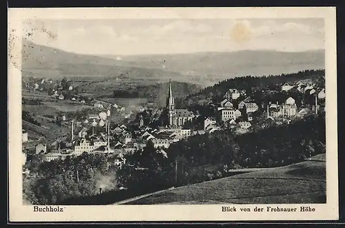 AK Buchholz / Erzg., Blick von der Frohnauer Höhe auf den Ort mit Kirche