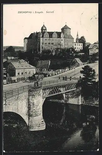 AK Zschopau, Brückenpartie am Schloss
