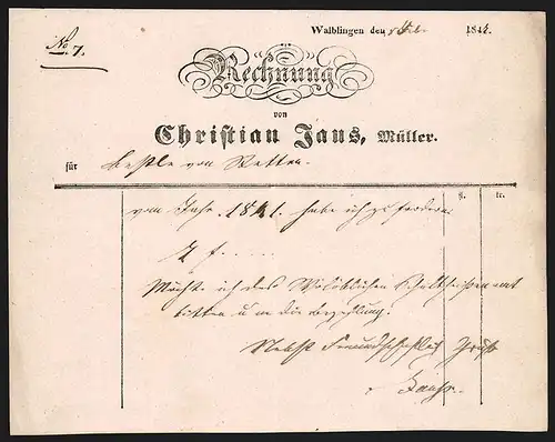 Rechnung Waiblingen 1842, Christian Jaus, Müller